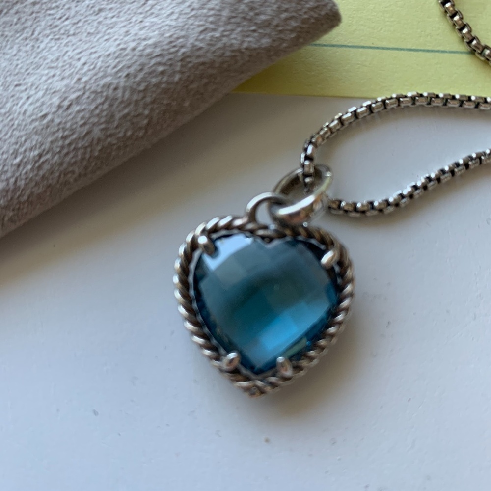 David Yurman blue topaz heart pendant w/ 16" chain